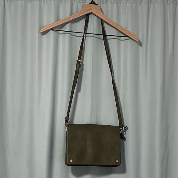 Street Level Demi Fold Over Vegan Leather Crossbody Bag in Olive Green - Picture 3 of 12